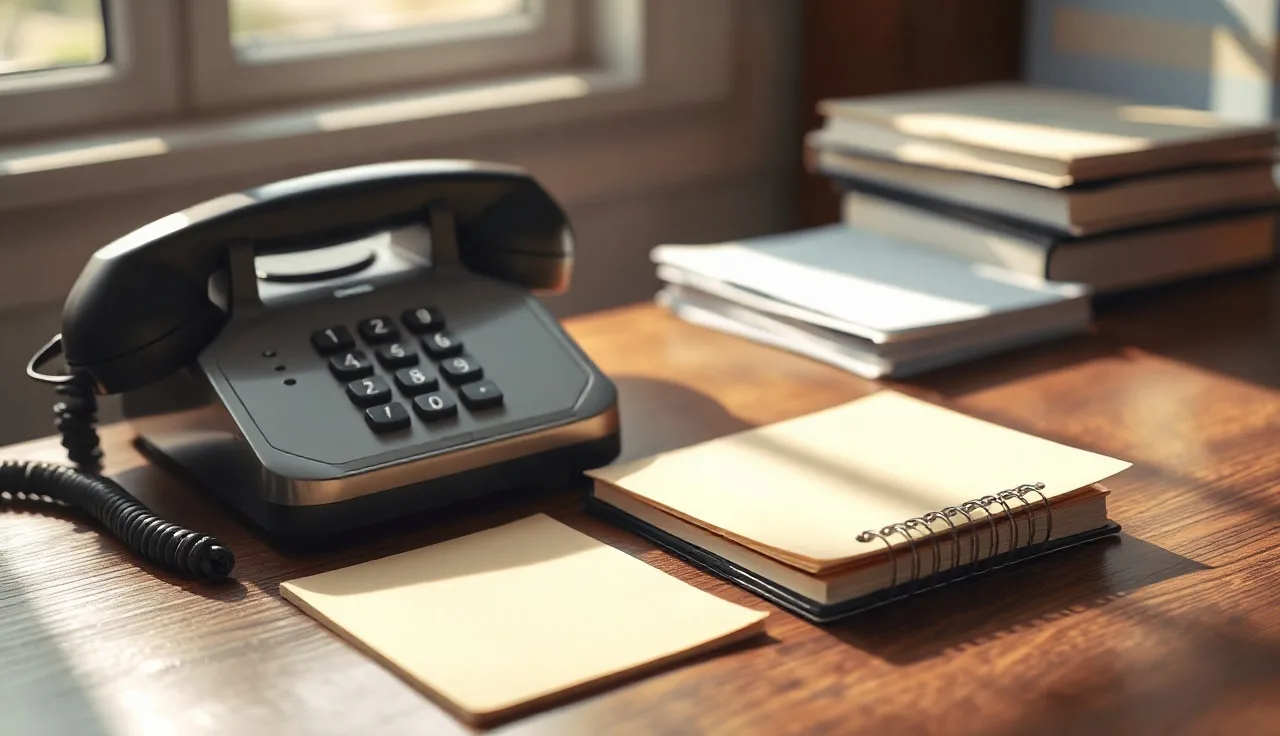 Landline phone and legal notepad on office desk illustrating call recording consent