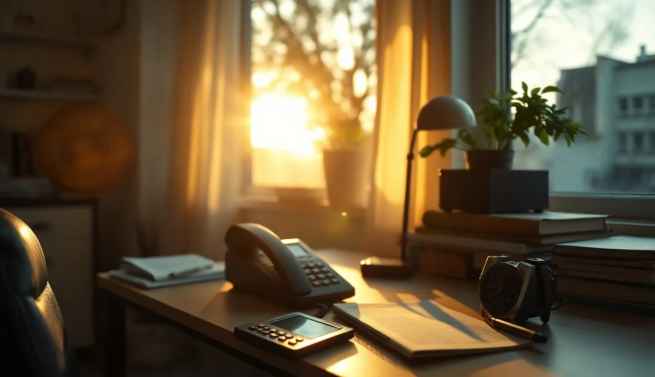 Landline phone on a home office desk, soft afternoon window light, Pennsylvania do not call compliance