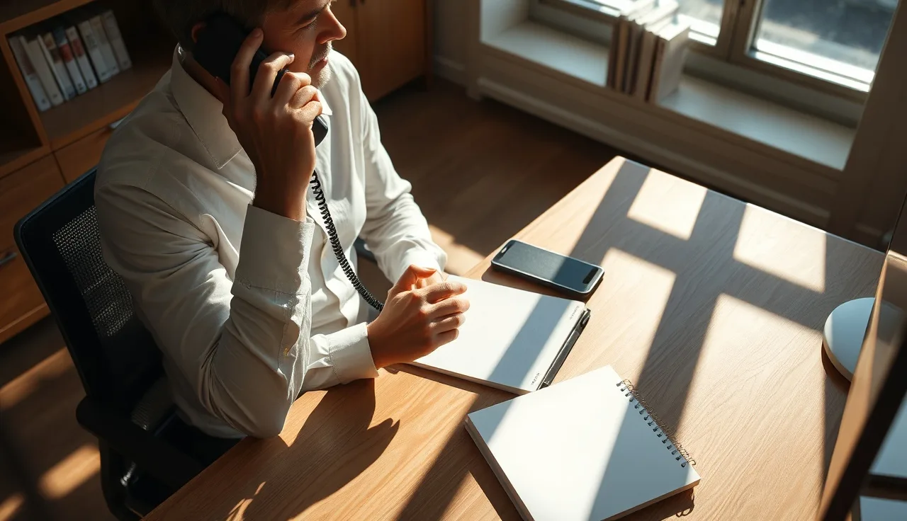 Person recording a phone call at a desk in a Georgia office