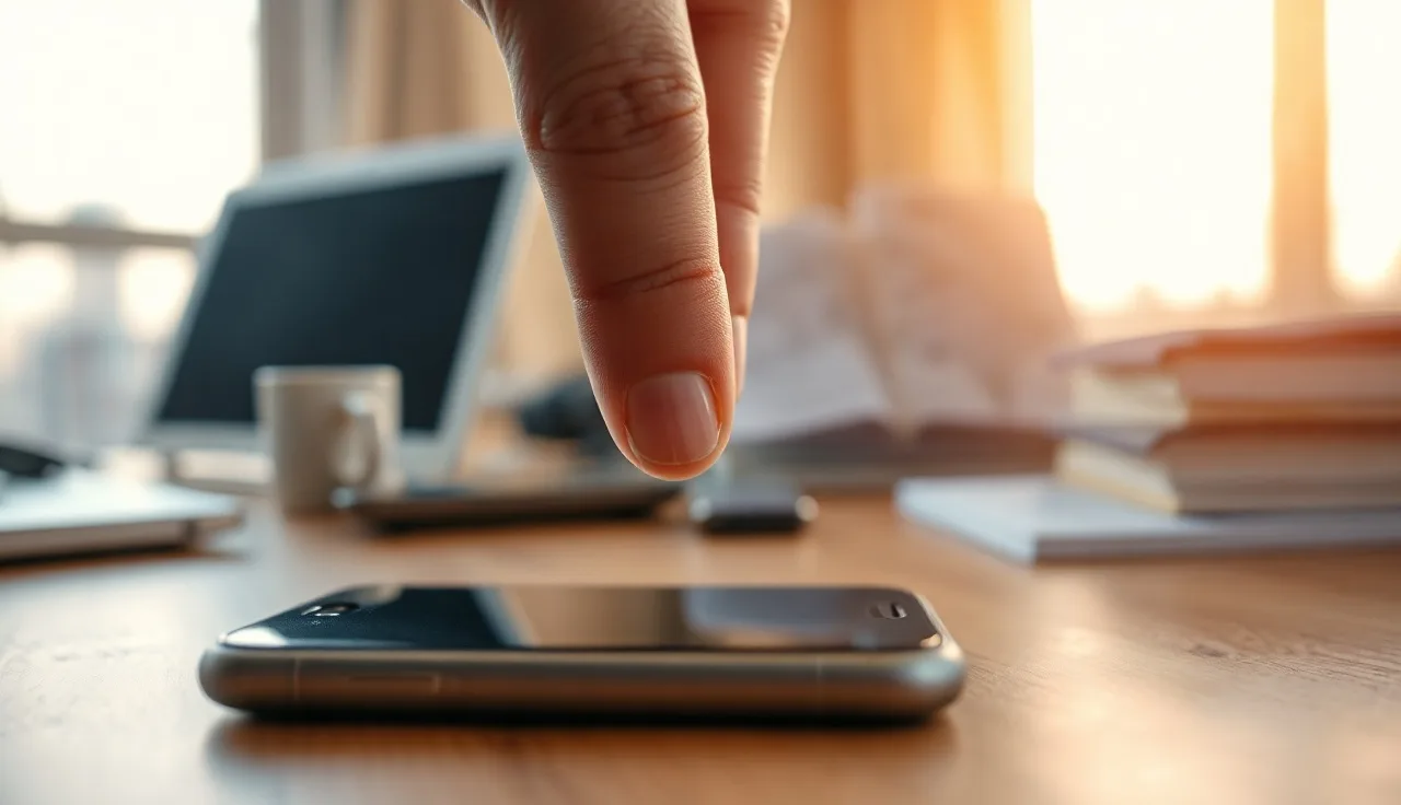 Smartphone on wooden desk receiving an incoming robocall in Indiana office