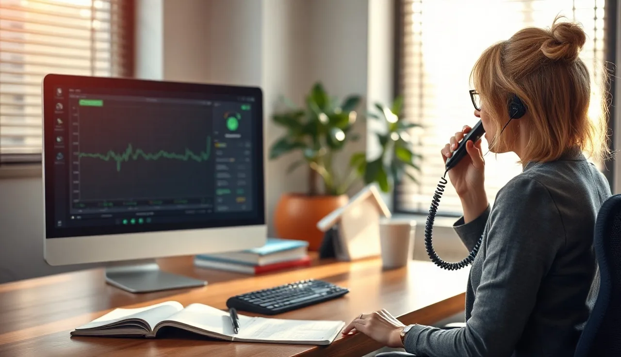 Woman recording a phone call at a desk in a North Carolina office