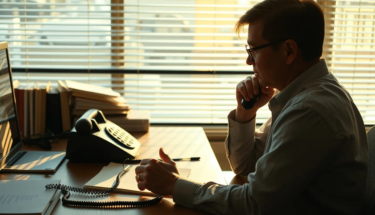 Person at office desk with telephone considering telemarketing compliance rules