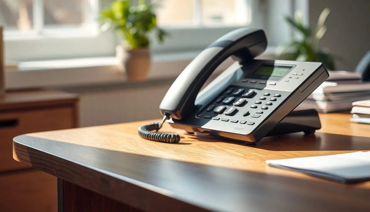 Landline telephone off its cradle on a desk, anti-robocall law concept
