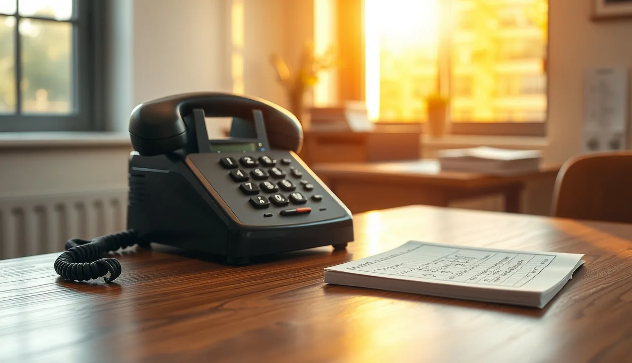 Office desk with a telephone and notepad representing a compliant survey call setup