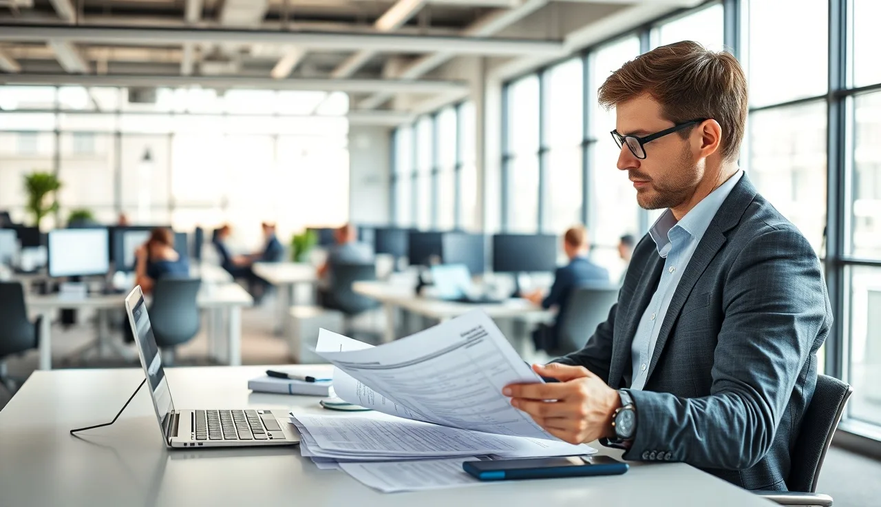 Sales manager reviewing call records at a desk to check for TCPA compliance issues