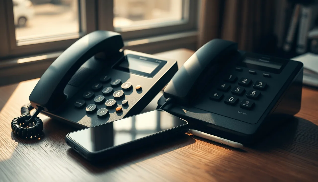 Landline telephone and smartphone on a wooden desk representing TCPA telephone consumer protection rules