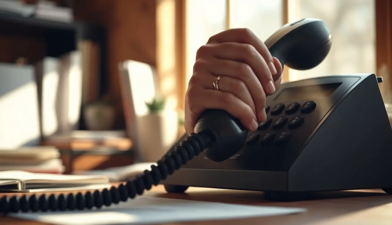 Person holding a telephone receiver at a desk, representing telemarketing opt-out compliance