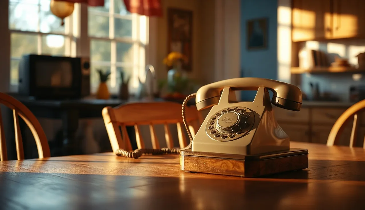 Vintage rotary telephone on a kitchen table representing the era when Congress passed the TCPA