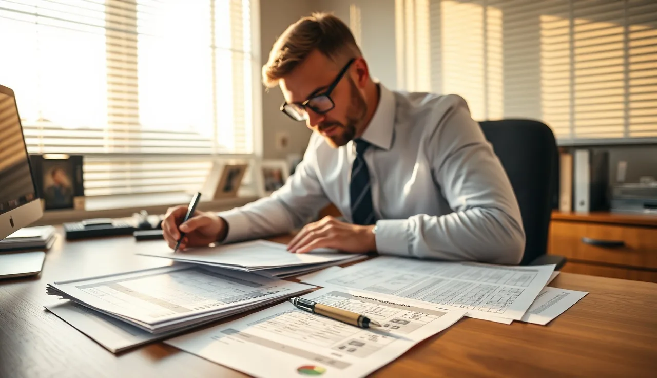 Professional reviewing contact records at a desk, suppression compliance work